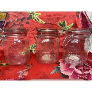Anchor Hocking Christmas Glass Canister Jar Set Snowman Snowflake 38oz‎ Lot of 3